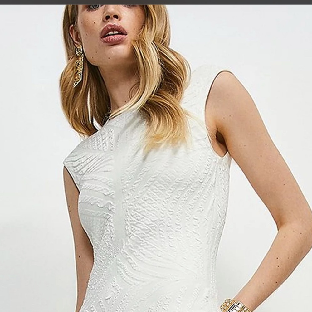 Karen Millen Cream Ribbed Sleeveless Blouse